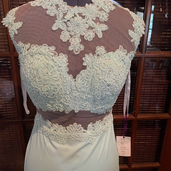 Jovani Mint Floral and Rhinestone Embellished Gown - Picture 3 of 7